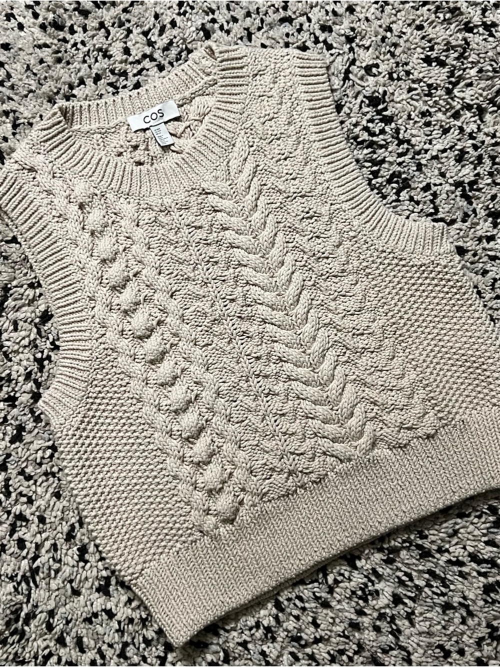 COS Sweater Vest Chunky Cableknit Beige Women’s Size XS - Picture 3 of 15